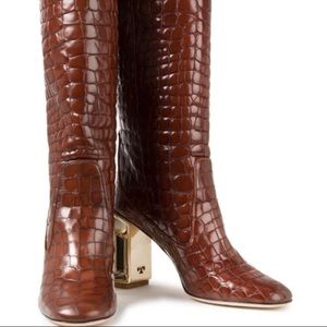 Tory Burch Jessa Croc effect leather knee boots